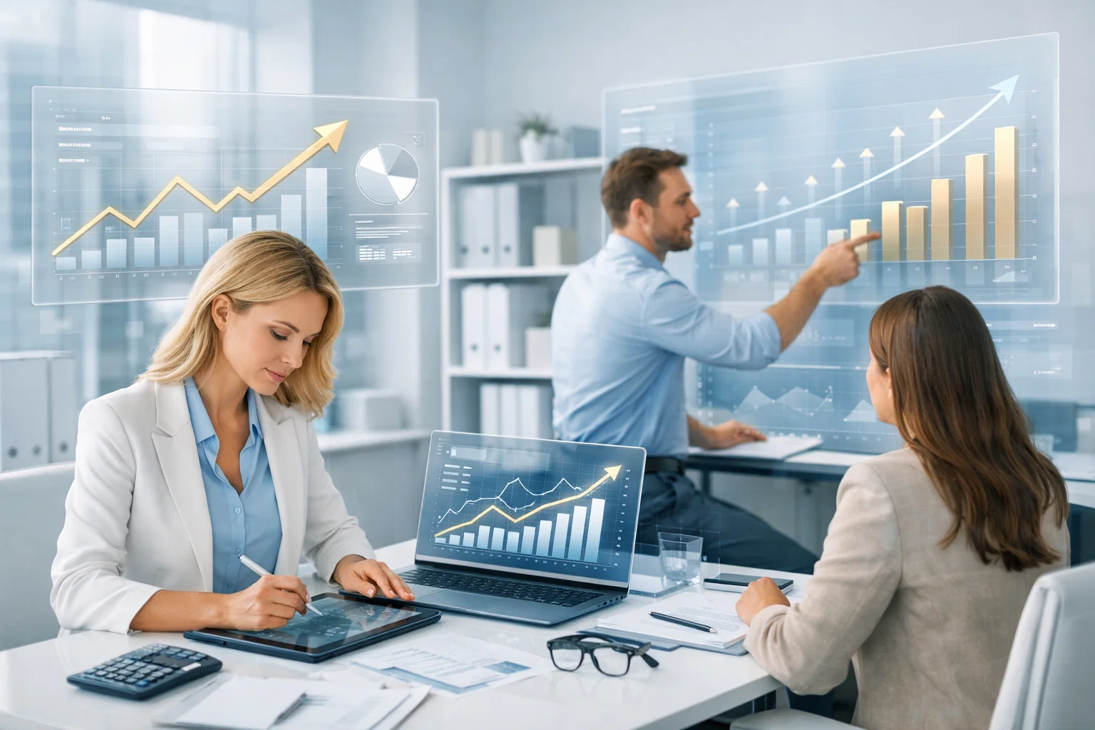 Off page SEO accounting team analysis with traffic growth charts and authority performance review.